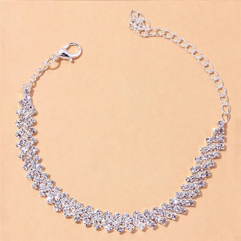 Shining Cubic Zirconia Chain Ankle Bracelet Barefoot Sandals Foot Jewelry